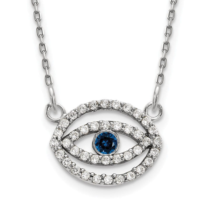 14K White Gold 1/4 carat Diamond Sapphire Evil Eye 18 inch Necklace