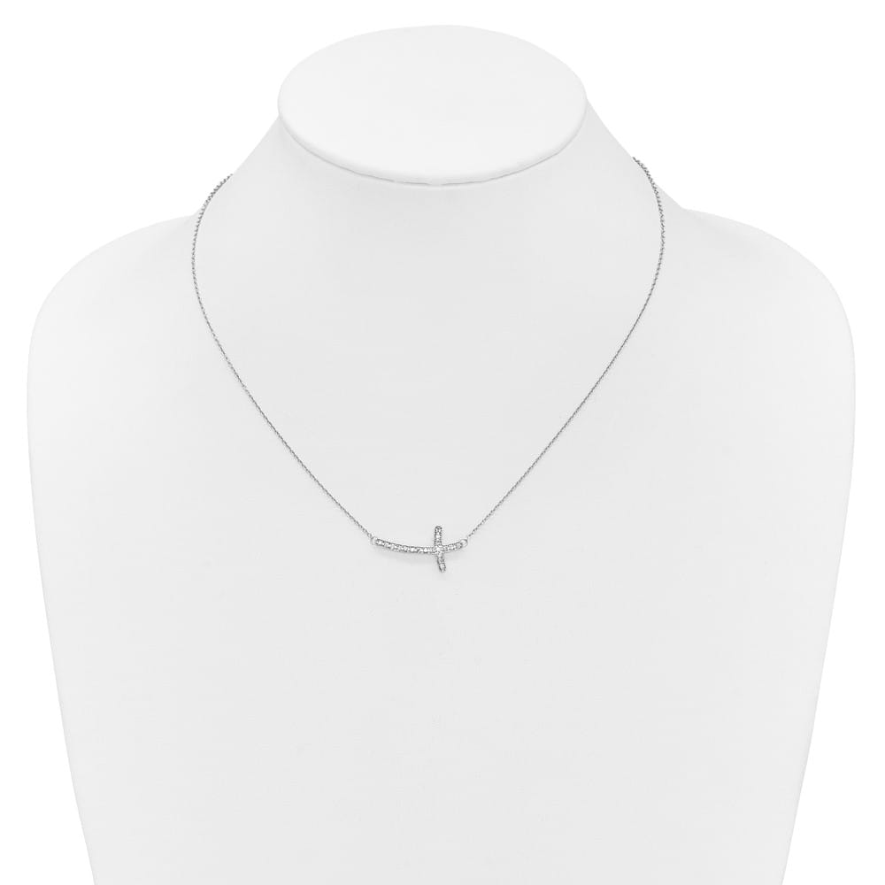 14K White Gold 1/4 carat Diamond Sideways Cross 18 inch Necklace
