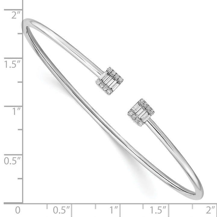 14k White Gold 1/4 carat Diamond Square Flexible Cuff Bangle Bracelet