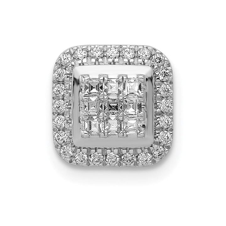 14K White Gold 1/4 Carat Diamond Square Halo Cluster Chain Slide