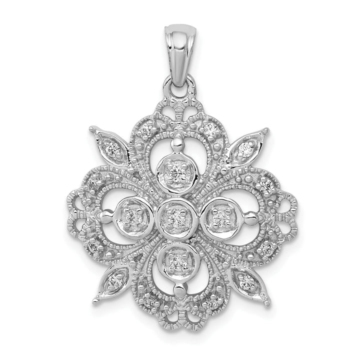 14K White Gold 1/4 carat Lab Grown Diamond Complete Filigree Pendant