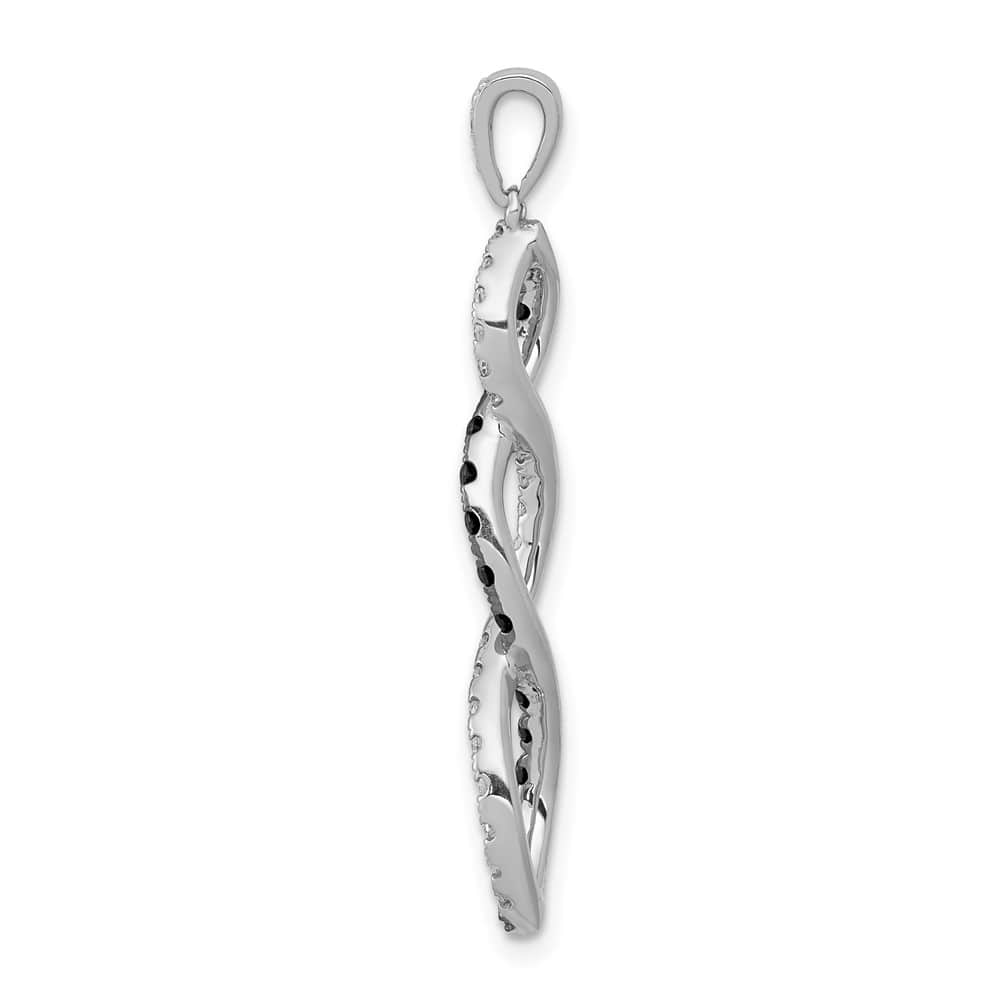 14K White Gold 1/4 ct Black and White Diamond Twisted Pendant