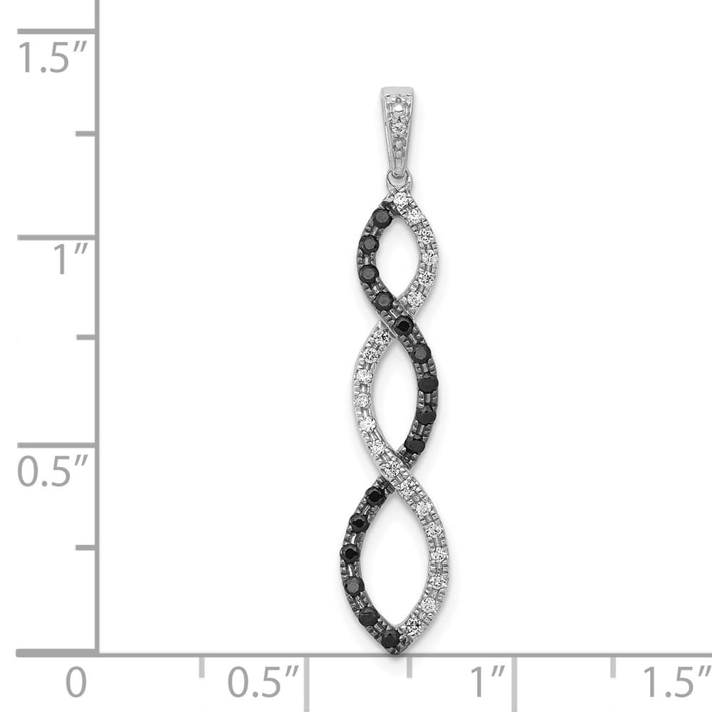 14K White Gold 1/4 ct Black and White Diamond Twisted Pendant