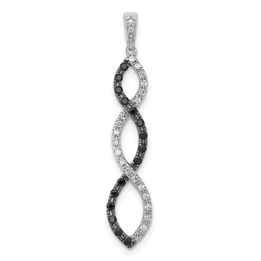 14K White Gold 1/4 ct Black and White Diamond Twisted Pendant