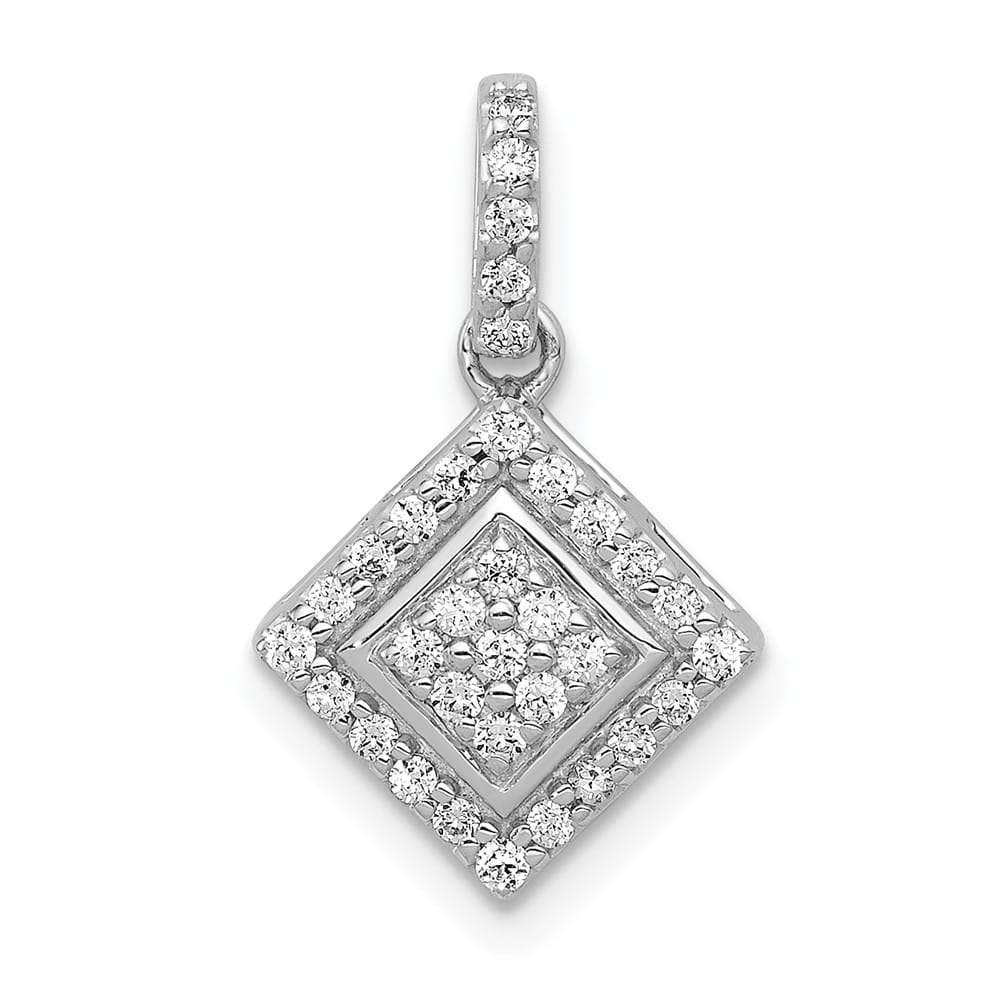 14K White Gold 1/4 ct Diamond Cluster Square Pendant