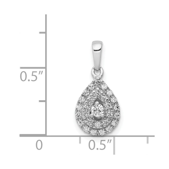 14K White Gold 1/4 ct Diamond Halo Teardrop Pendant 2.4mm Center