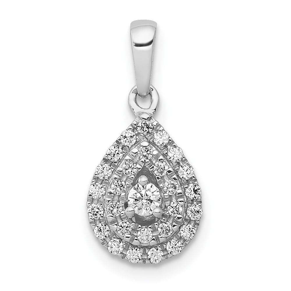 14K White Gold 1/4 ct Diamond Halo Teardrop Pendant 2.4mm Center