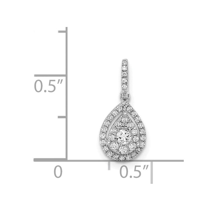 14K White Gold 1/4 ct Diamond Halo Teardrop Pendant 2.5mm Center