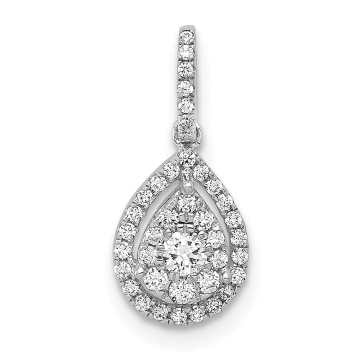 14K White Gold 1/4 ct Diamond Halo Teardrop Pendant 2.5mm Center
