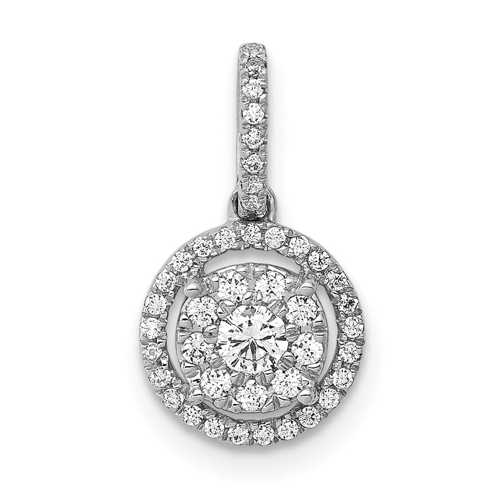 14K White Gold 1/4 ct Diamond Round Halo Cluster Pendant 2.7mm Center