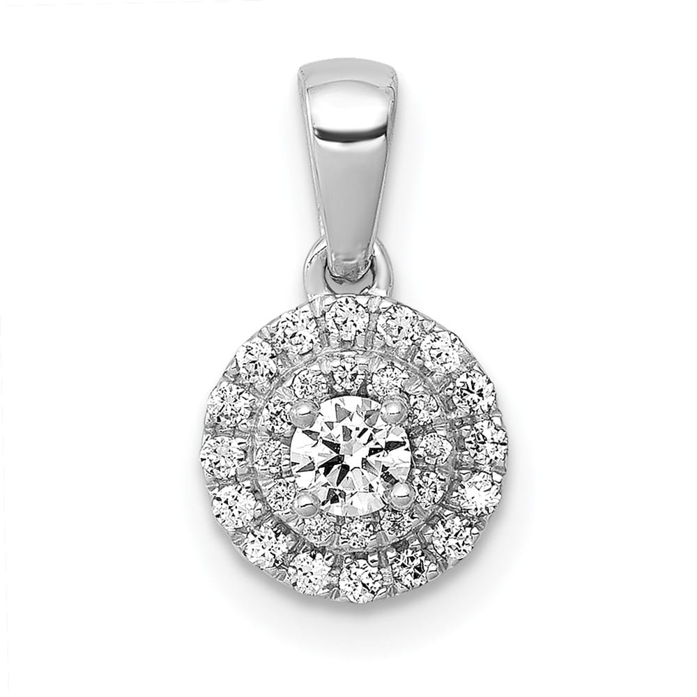 14K White Gold 1/4 ct Diamond Round Halo Cluster Pendant 3mm Center