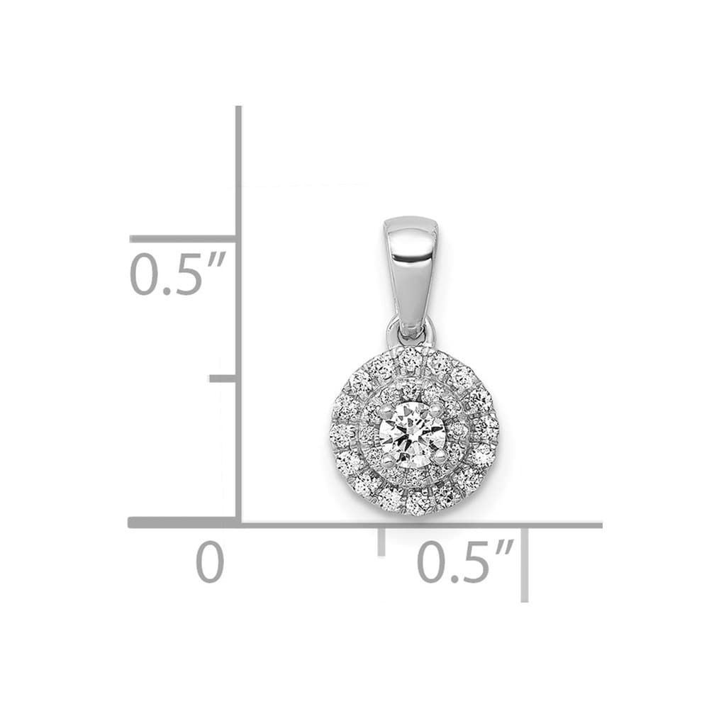 14K White Gold 1/4 ct Diamond Round Halo Cluster Pendant 3mm Center