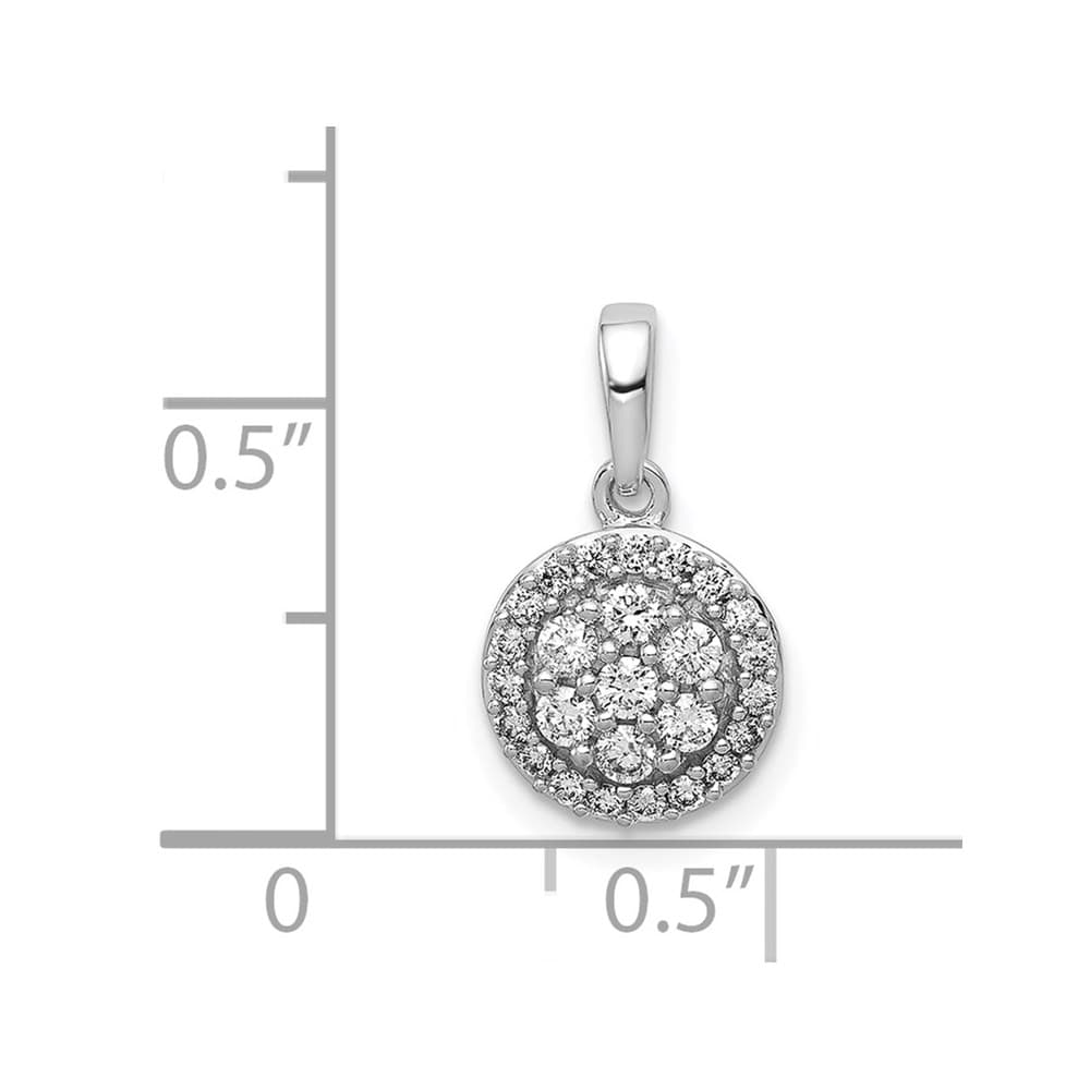 14K White Gold 1/4 ct Diamond Round Halo Cluster Pendant 7 Stones