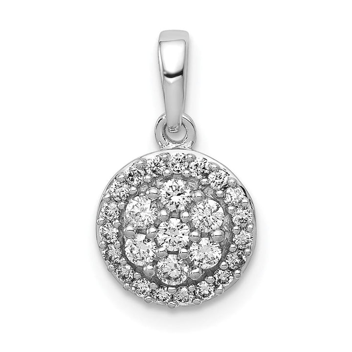 14K White Gold 1/4 ct Diamond Round Halo Cluster Pendant 7 Stones
