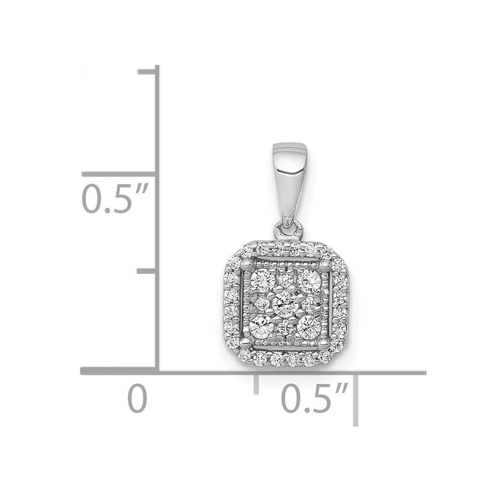 14K White Gold 1/4 ct Diamond Square Halo Cluster Pendant 1.8mm Center