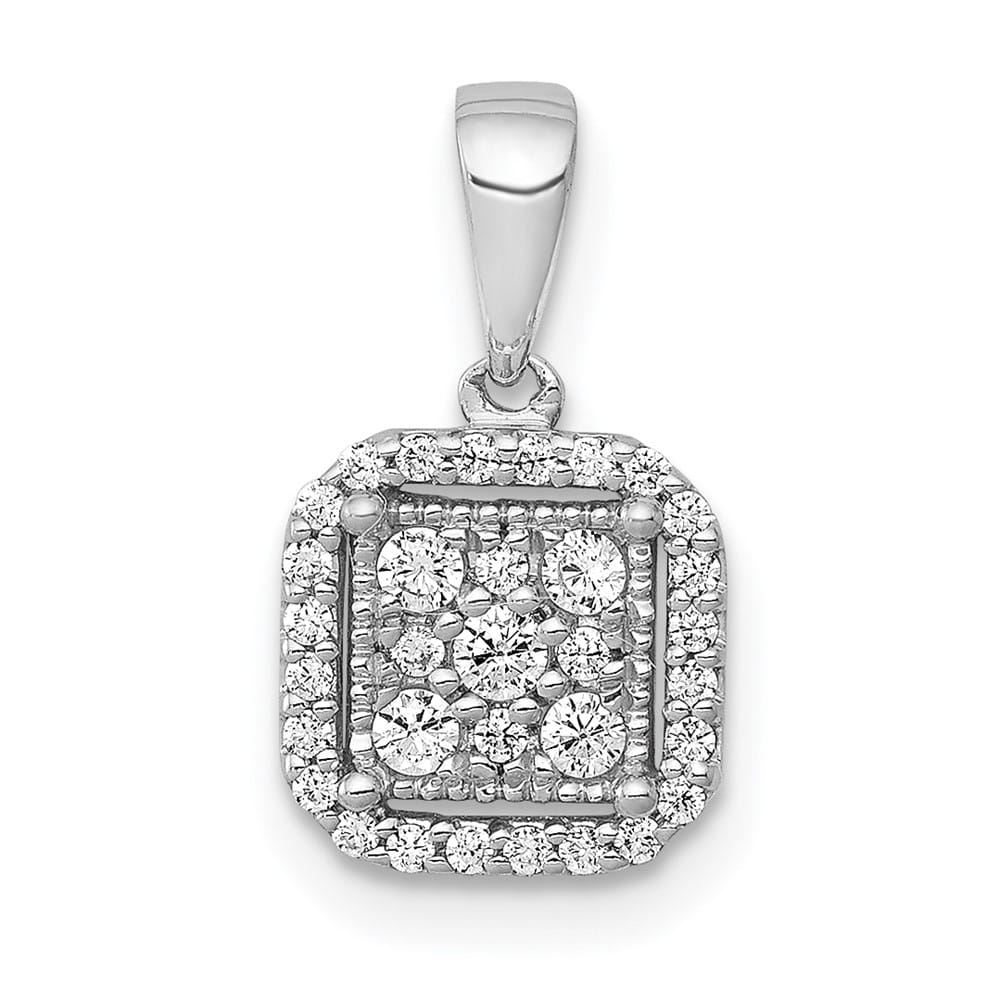 14K White Gold 1/4 ct Diamond Square Halo Cluster Pendant 1.8mm Center