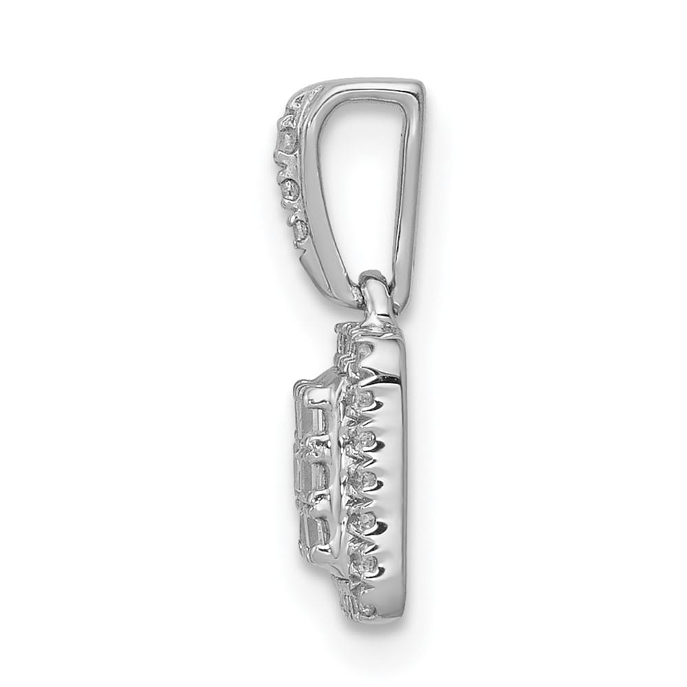 14K White Gold 1/4 ct Diamond Square Halo Cluster Pendant 9 Stones