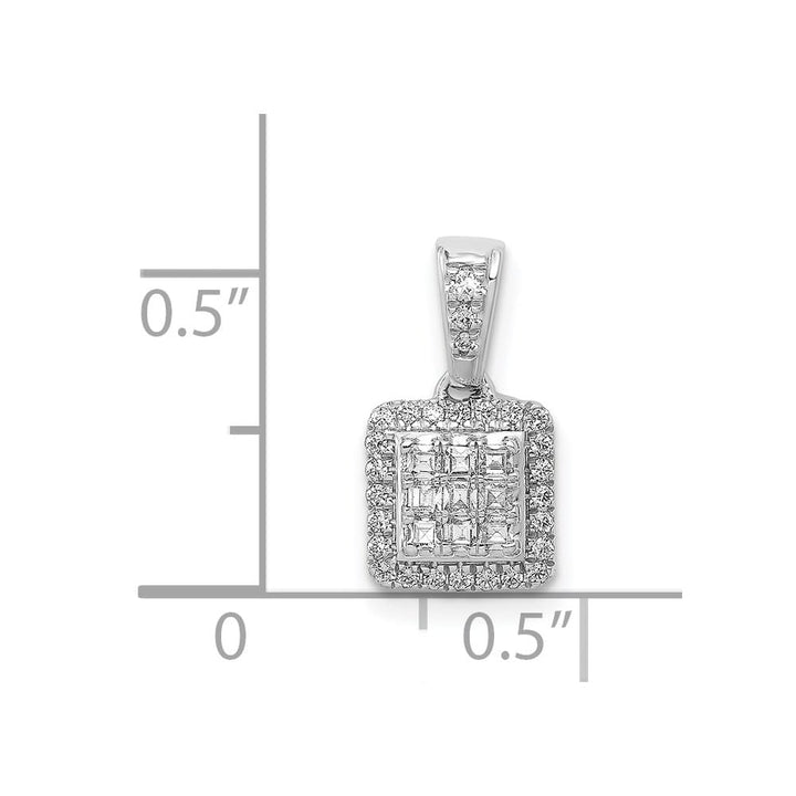 14K White Gold 1/4 ct Diamond Square Halo Cluster Pendant 9 Stones