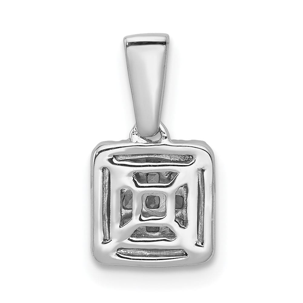 14K White Gold 1/4 ct Diamond Square Halo Cluster Pendant 9 Stones