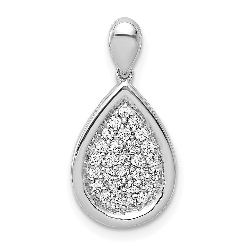 14K White Gold 1/4 ct Pave Diamond Fancy Teardrop Pendant