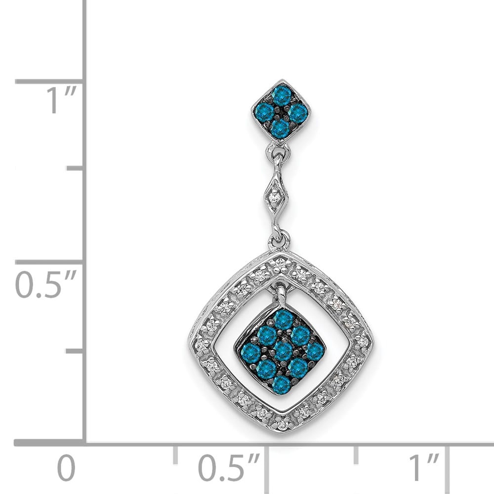 14K White Gold 1/4 ct White and Blue Diamond Square Chain Slide