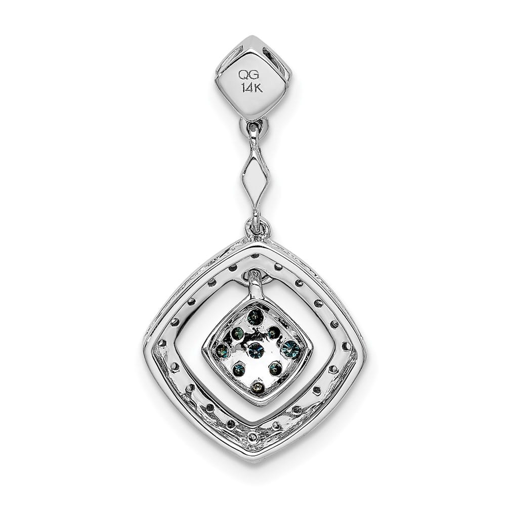 14K White Gold 1/4 ct White and Blue Diamond Square Chain Slide