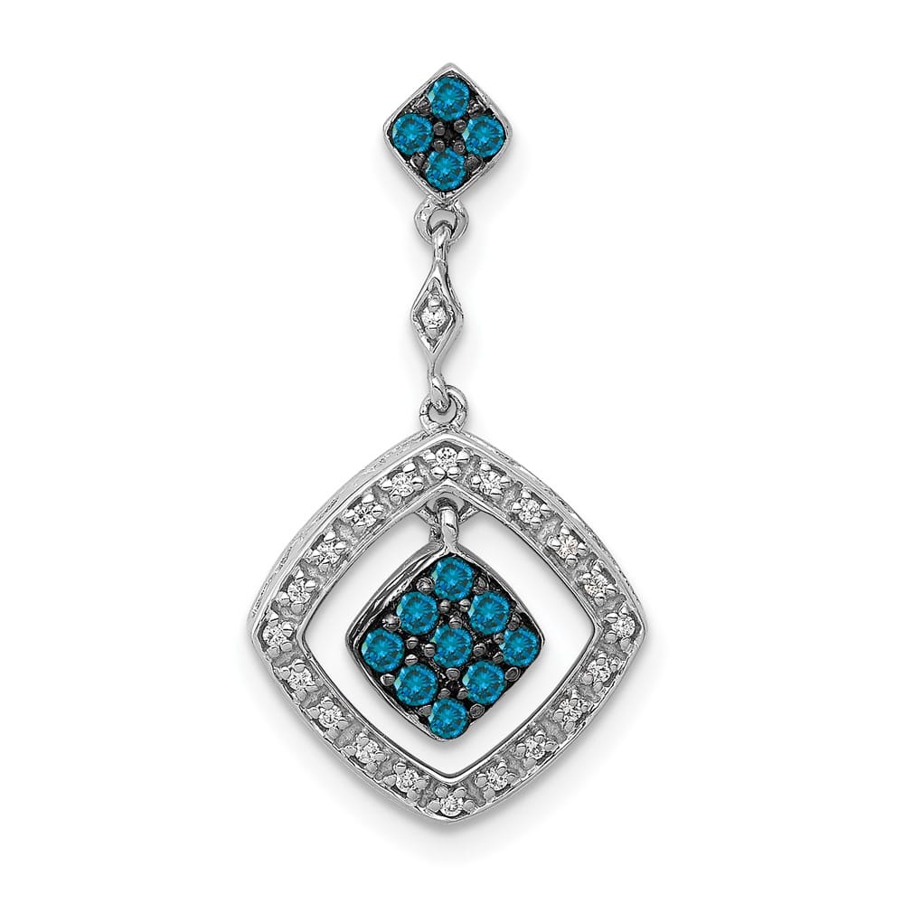 14K White Gold 1/4 ct White and Blue Diamond Square Chain Slide