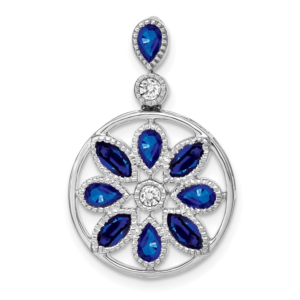 14K White Gold 1.435 ct Sapphire and Diamond Chain Slide