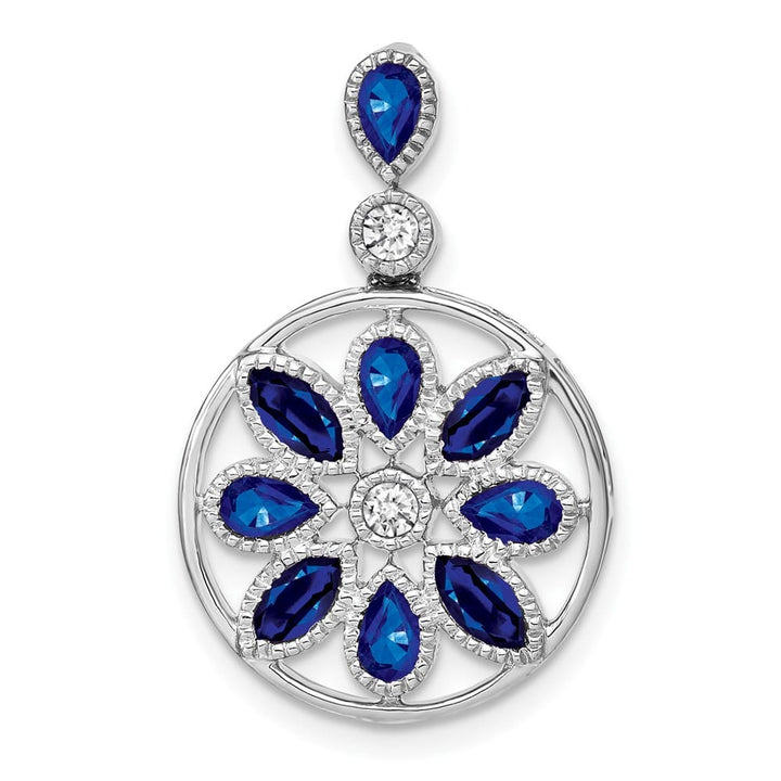 14K White Gold 1.435 ct Sapphire and Diamond Chain Slide