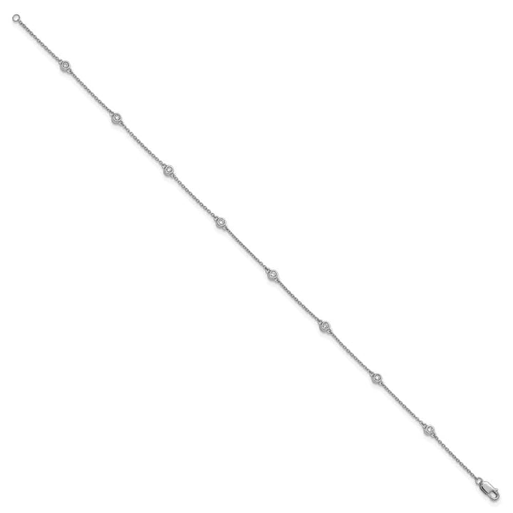 14K White Gold 1/5 carat Bezel-set Diamond and Cable 8-Station Anklet