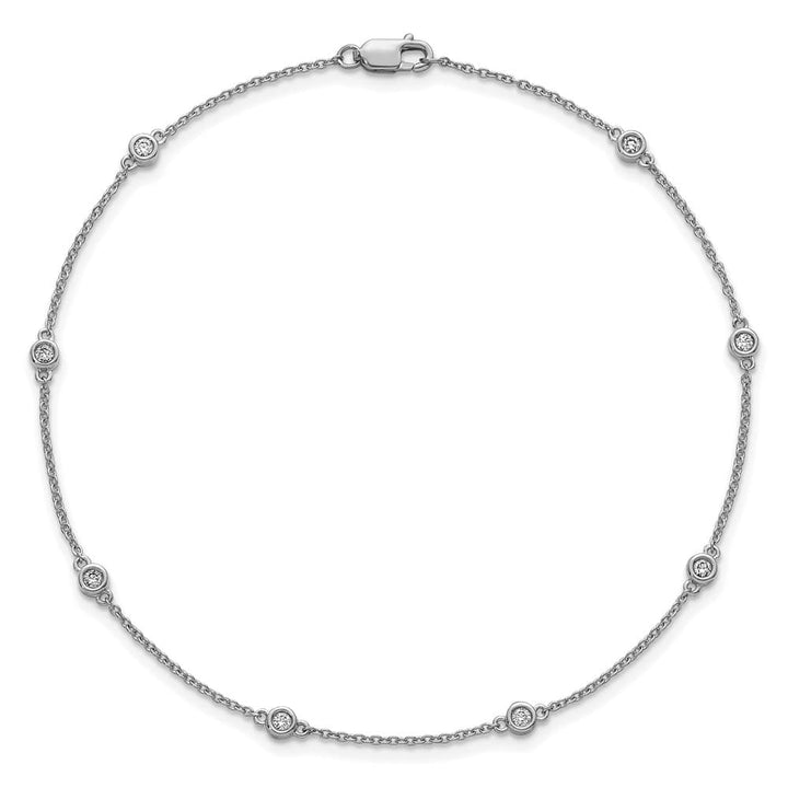 14K White Gold 1/5 carat Bezel-set Diamond and Cable 8-Station Anklet