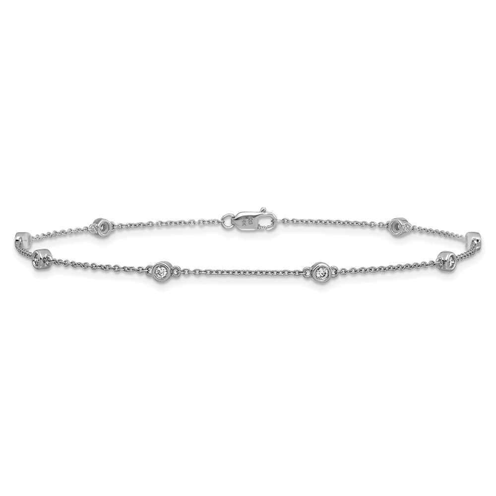 14K White Gold 1/5 carat Bezel-set Diamond and Cable 8-Station Anklet