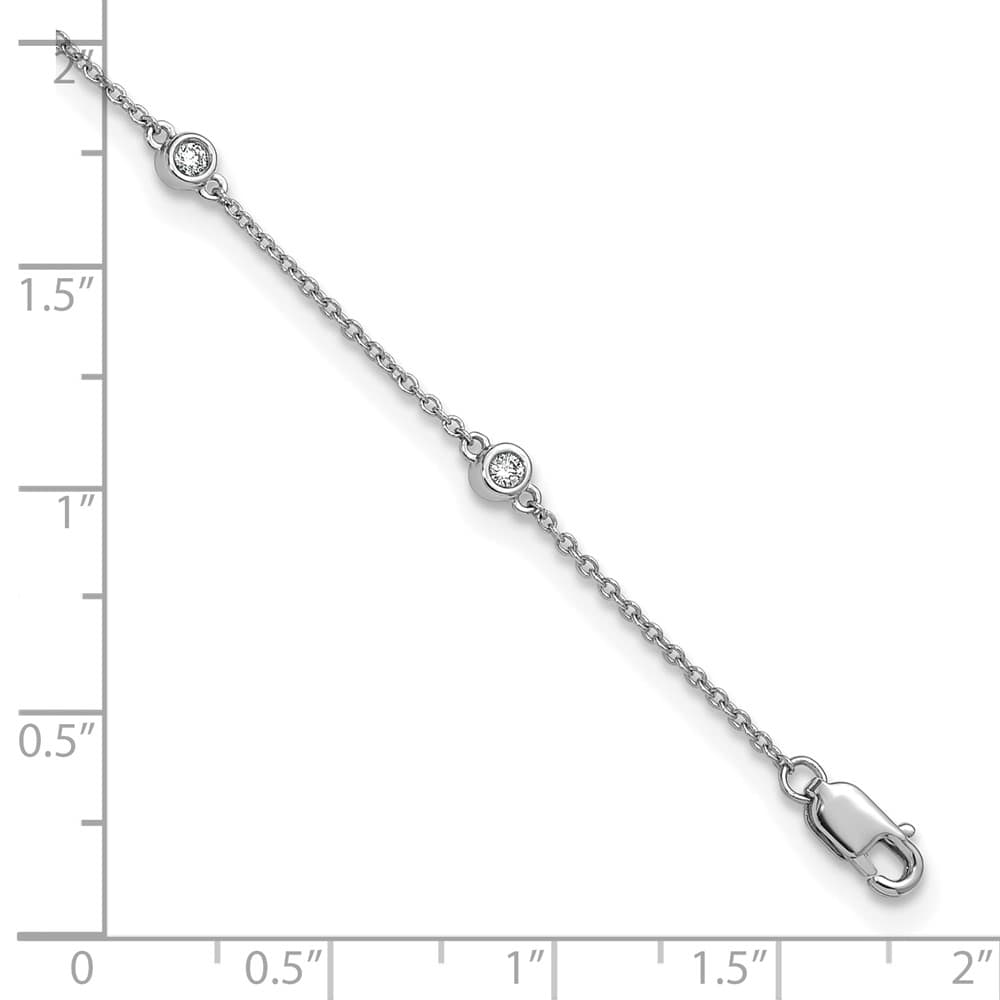 14K White Gold 1/5 carat Bezel-set Diamond and Cable 8-Station Anklet