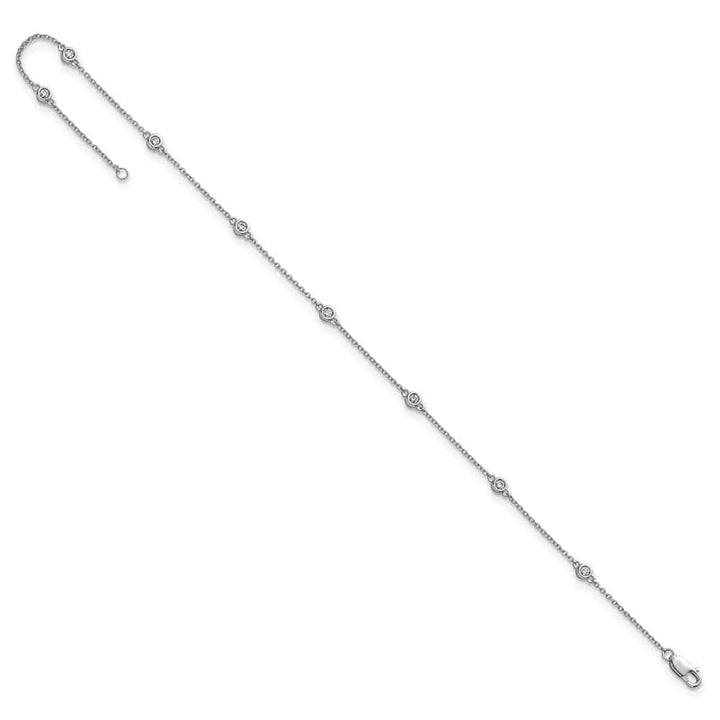 14K White Gold 1/5 carat Bezel-set Diamond and Cable 8-Station Anklet