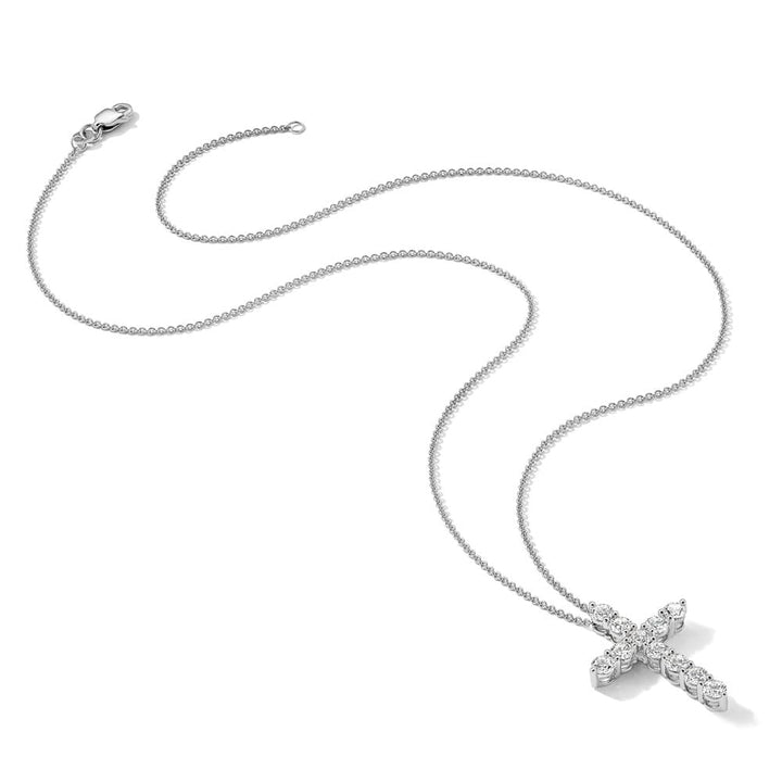14K White Gold 1.5 carat Diamond Cross Pendant 18 inch Necklace