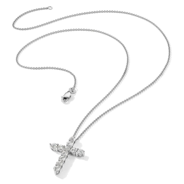 14K White Gold 1.5 carat Diamond Cross Pendant 18 inch Necklace