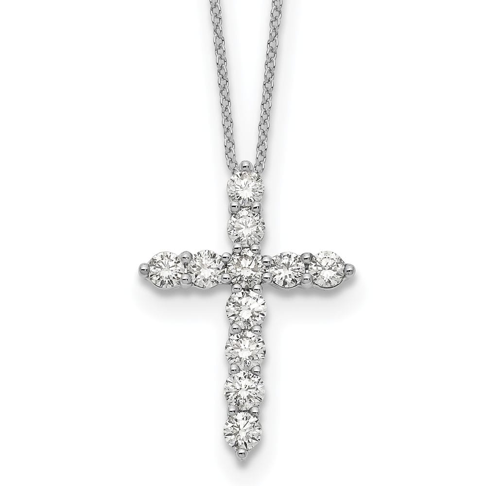 14K White Gold 1.5 carat Diamond Cross Pendant 18 inch Necklace