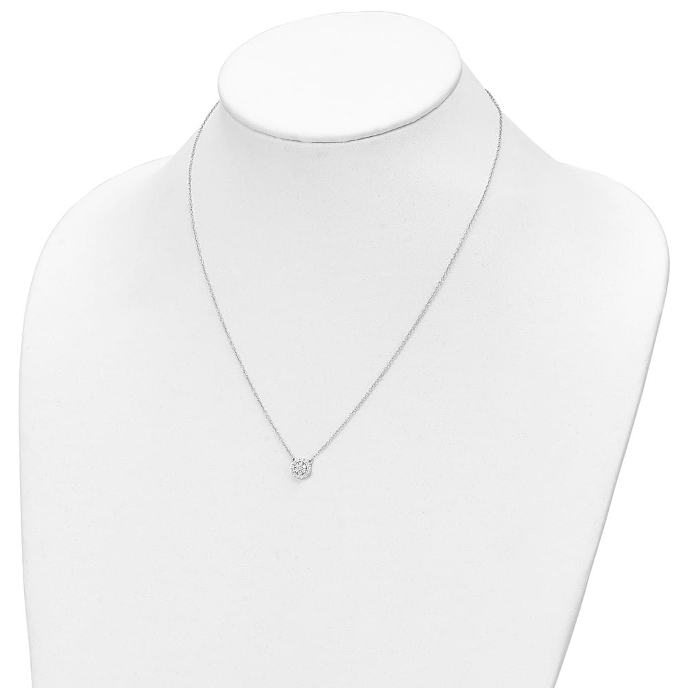 14K White Gold 1/5 carat Diamond Halo Cluster 18 inch Necklace