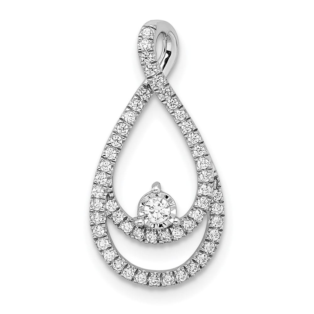 14K White Gold 1/5 ct Diamond Double Teardrop Chain Slide