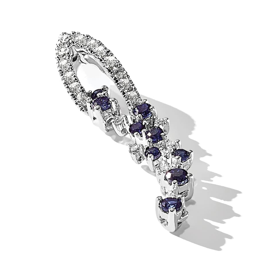 14K White Gold 1/5 ct Lab Grown Diamond & Blue Sapphire Slide Pendant