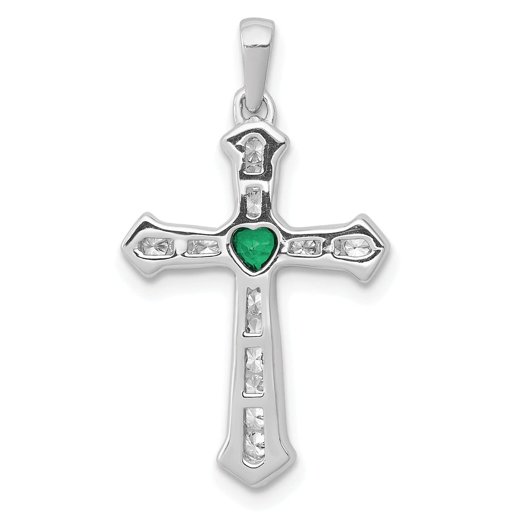 14K White Gold 1/5 ct Lab Grown Diamond & Emerald Cross Pendant
