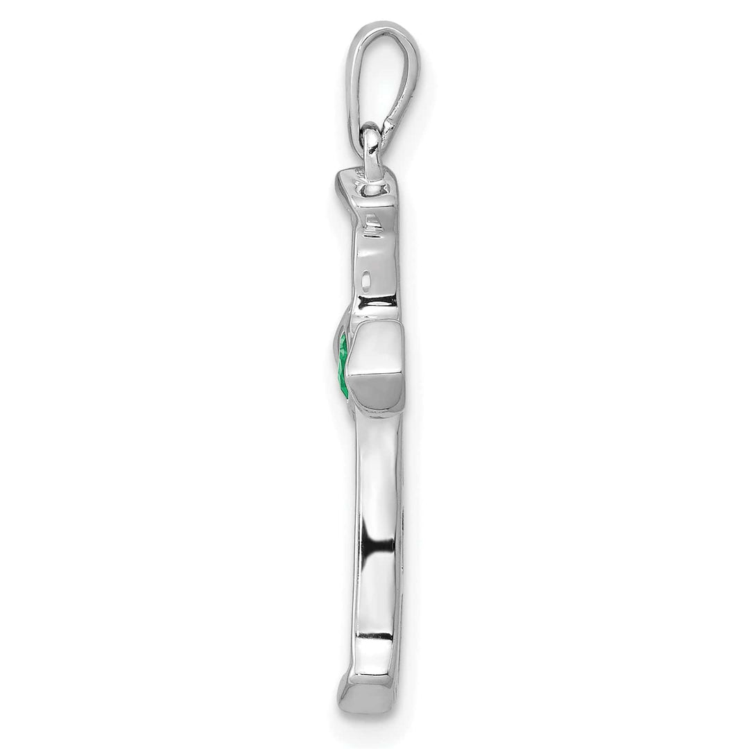 14K White Gold 1/5 ct Lab Grown Diamond & Emerald Cross Pendant