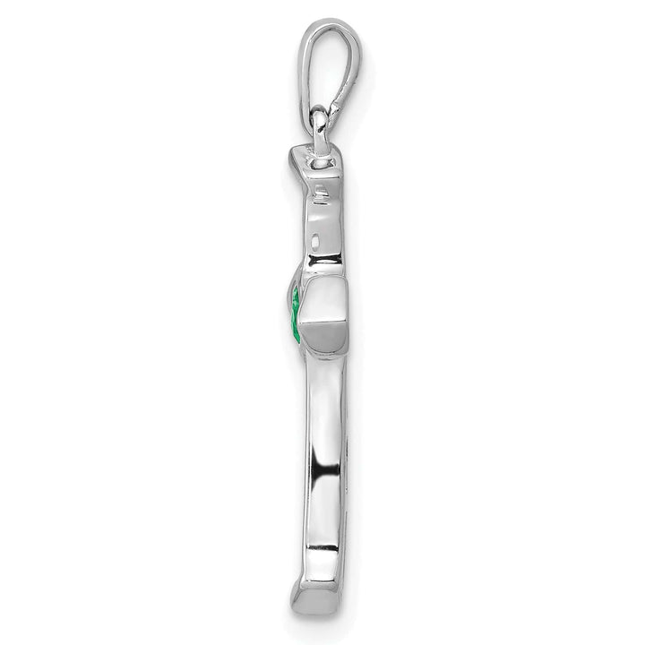 14K White Gold 1/5 ct Lab Grown Diamond & Emerald Cross Pendant