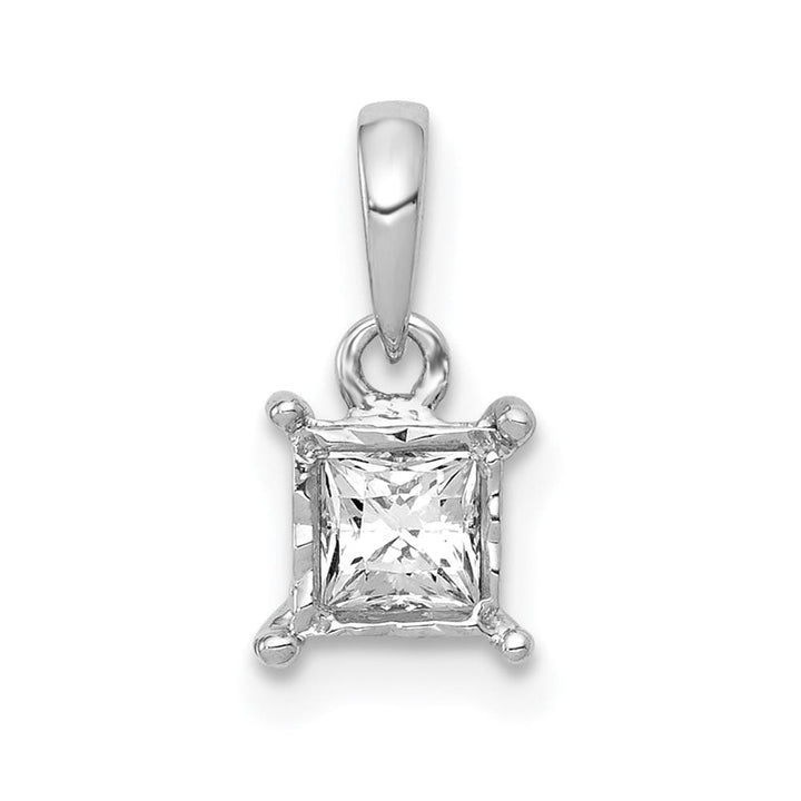 14K White Gold 1/5 ct Princess Diamond Square Pendant