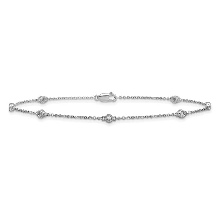 14K White Gold 1/6 carat Bezel-set Diamond and Cable 7-Station Anklet