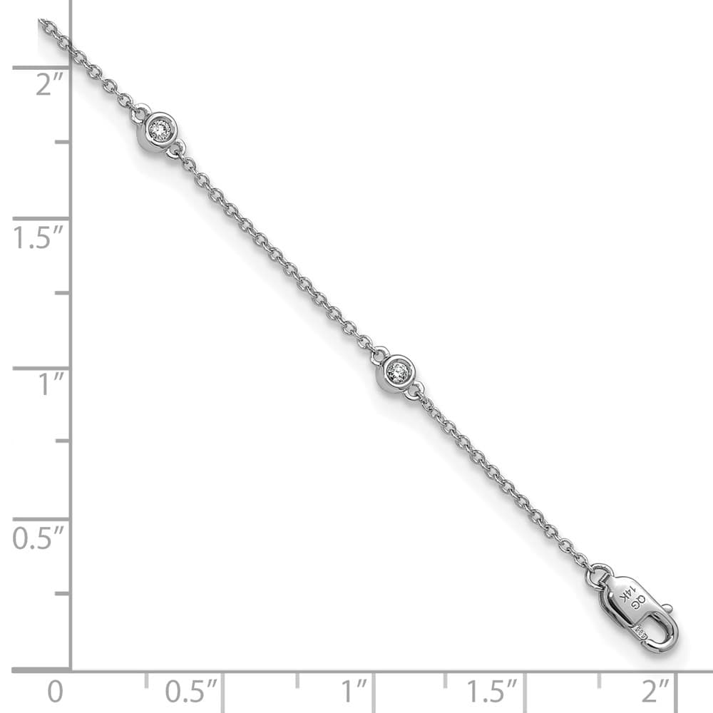 14K White Gold 1/6 carat Bezel-set Diamond and Cable 7-Station Anklet