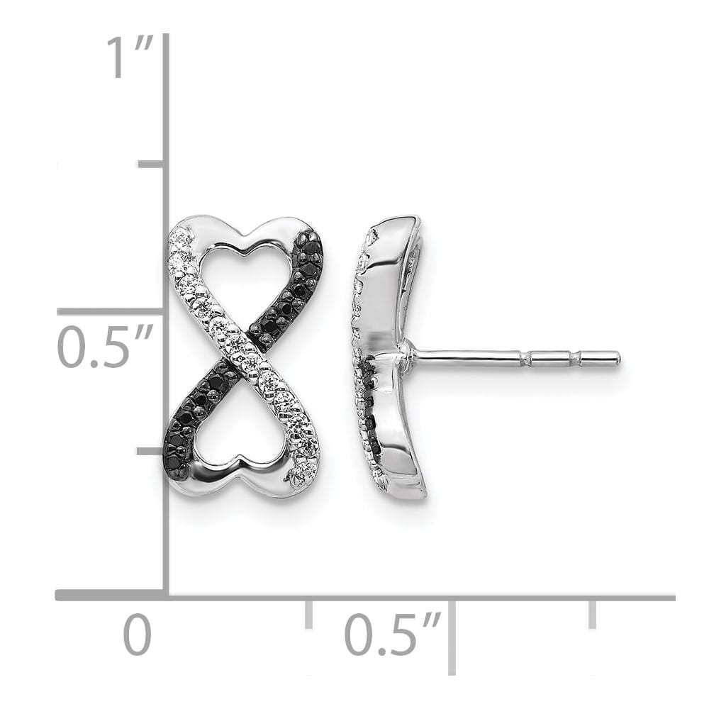 14K White Gold 1/6 carat Black White Diamond Infinity Heart Earrings, view 4 of 4