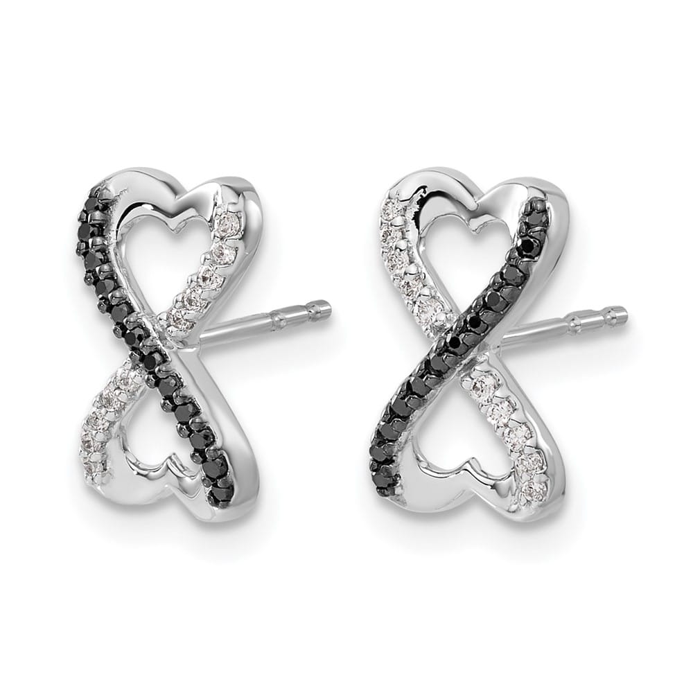 14K White Gold 1/6 carat Black White Diamond Infinity Heart Earrings, view 2 of 4