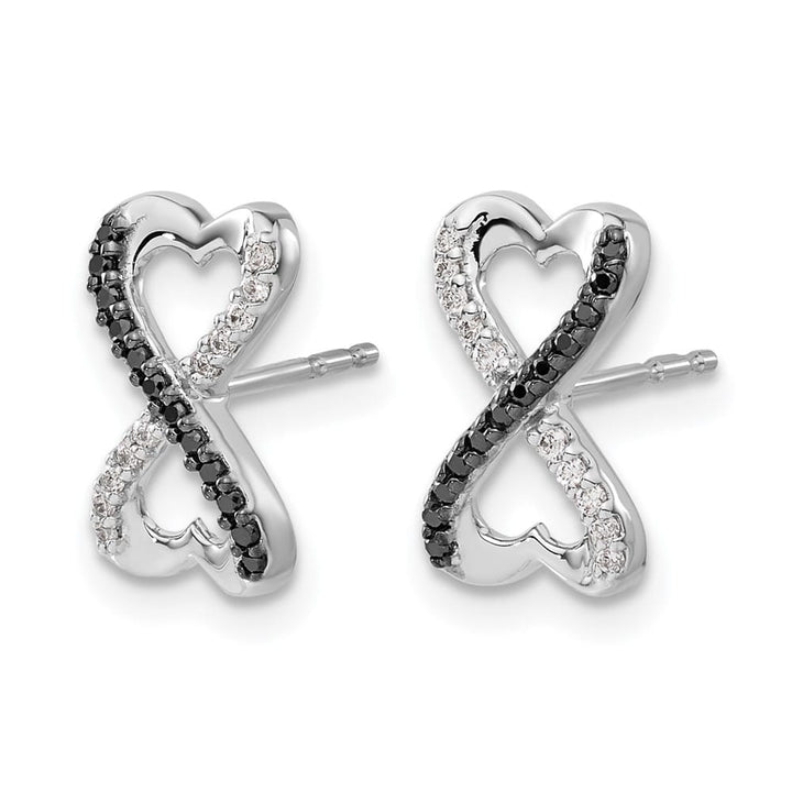 14K White Gold 1/6 carat Black White Diamond Infinity Heart Earrings, view 2 of 4