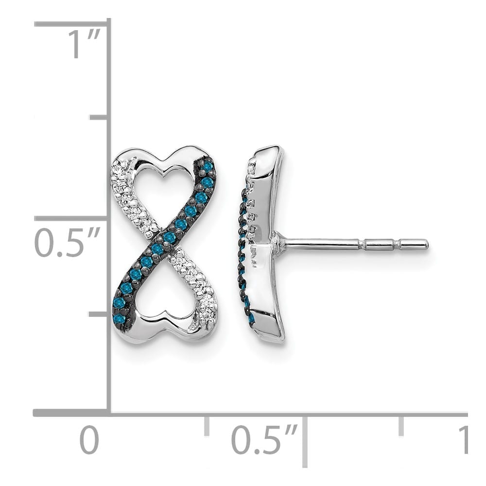 14K White Gold 1/6 carat Blue White Diamond Infinity Heart Earrings, view 4 of 4